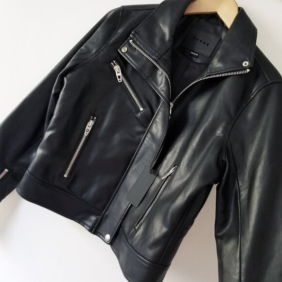 NEW BLANK NYC Essentials FAUX Leather Moto Jacket Size M Biker Edgy Black $99 - Picture 11 of 16